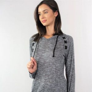 New Junior's Boutique lightweight Gray/Black laced hoodie